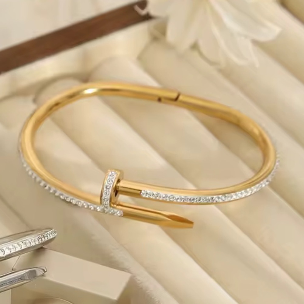 Just Un Clou Gold Crystal Nail-Style Hinged Bangle Bracelet